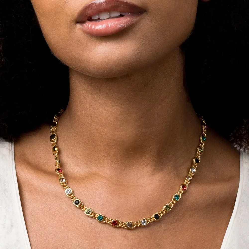 18K Gold Plated Color Gemstone Necklace · Waterproof & Tarnish-Free - Picture 3 of 7
